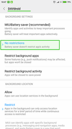 Set "No restrictions" for DAVdroid